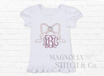 Little Turkey Bow Monogram - Toddler Ruffle Tee